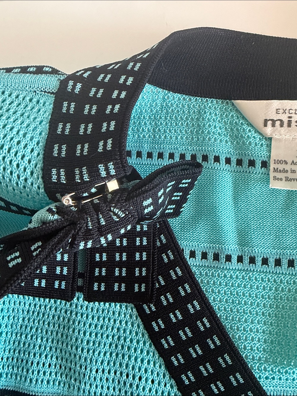 Misook Womens Aqua Blue Black Stripe Bow Button Front Cardigan size XL - Picture 5 of 8